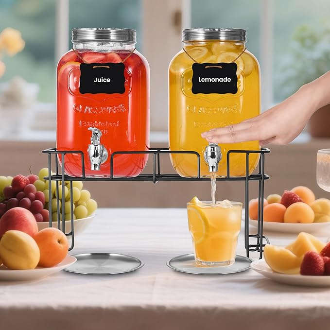 2 Pack1 Gallon Glass Drink Dispensers