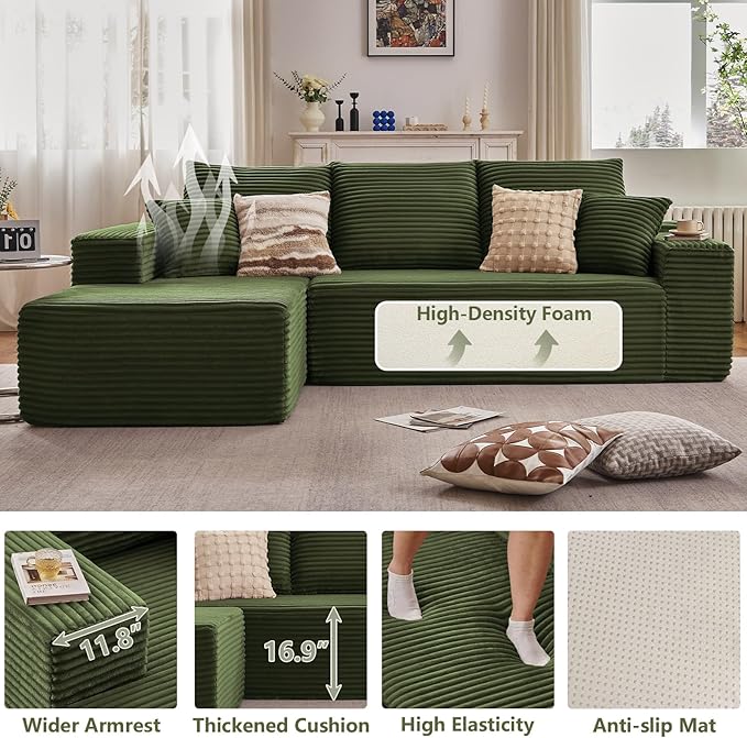 107" Cloud Sectional Couch with L-Shape Chaise, Modern Modular Comfy Sof...