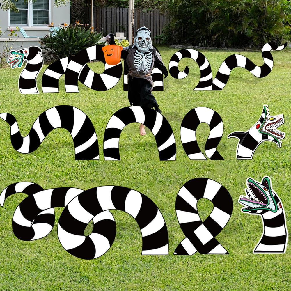 11 Pcs Black & White Sandworm Yard Sign Halloween Decorations