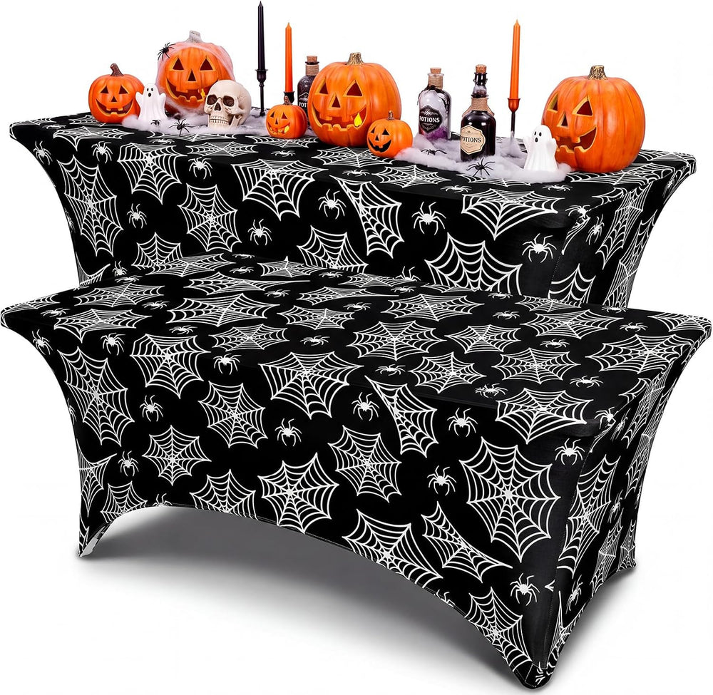 Moukeren 2 Pcs Halloween Spiderweb Tablecloth 6 ft Halloween Table Covers