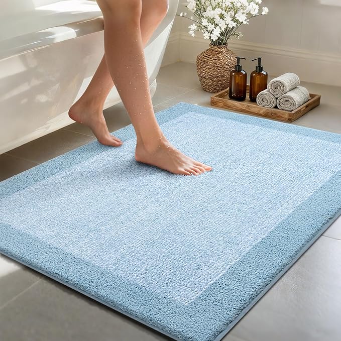 48x32 Large Bathroom Rugs Washable Non Slip, Light Blue Bath Mat by Unknown