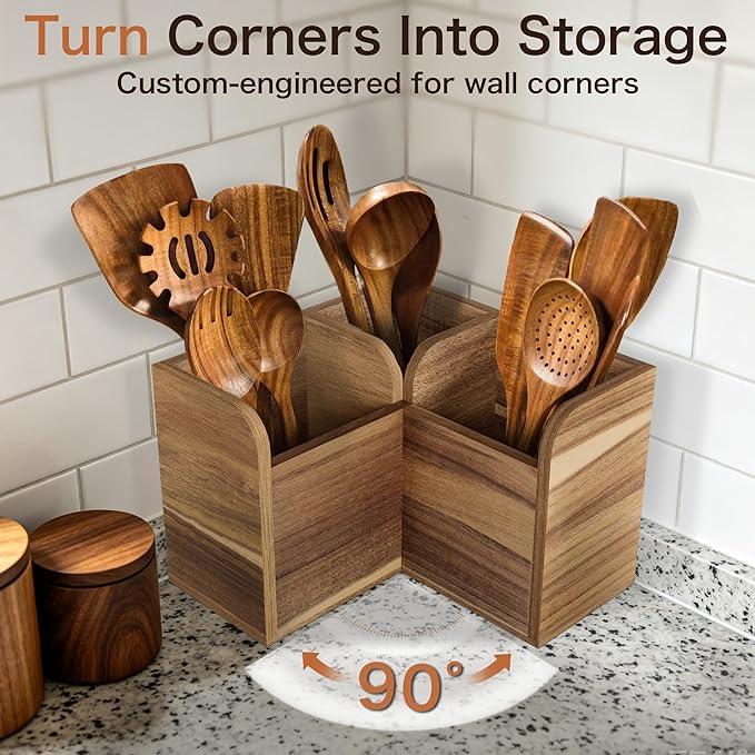 Acacia Wood Kitchen Utensil Holders