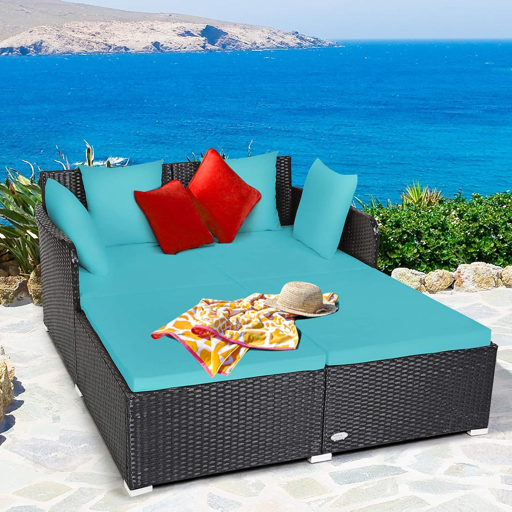 Tangkula Outdoor Rattan Daybed, Sunbed Wicker Furniture w/Spacious Seat, Upho...