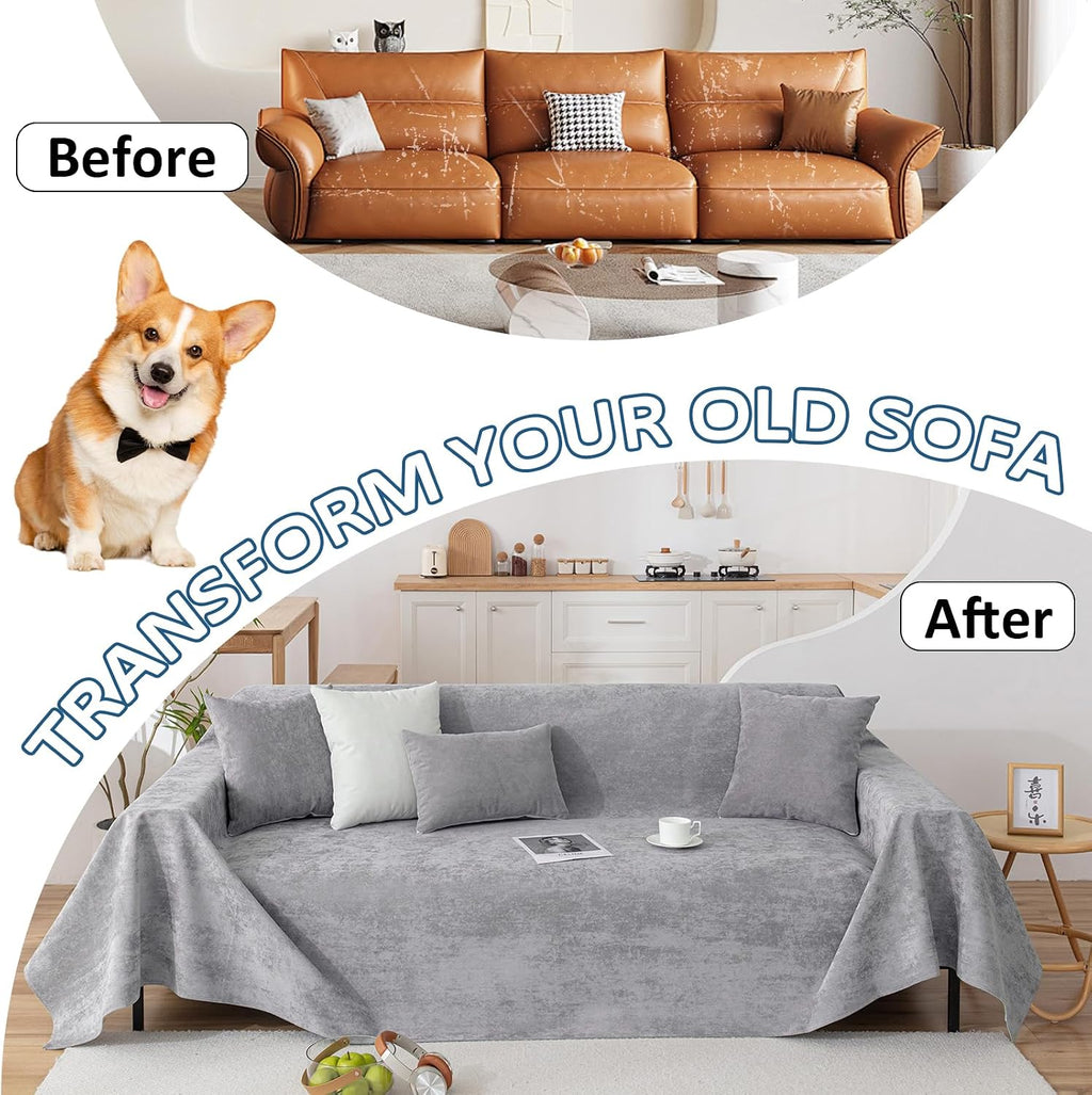 VClife Couch Covers Anti Scratch Sofa Covers for 2 Cushion Couch Sofa, Waterproof Pet Couch Cover for Dog Cat, Washable Couch Slipcover Modern Gray Sofa Cover Throw Furniture Protector, 71"X102"
