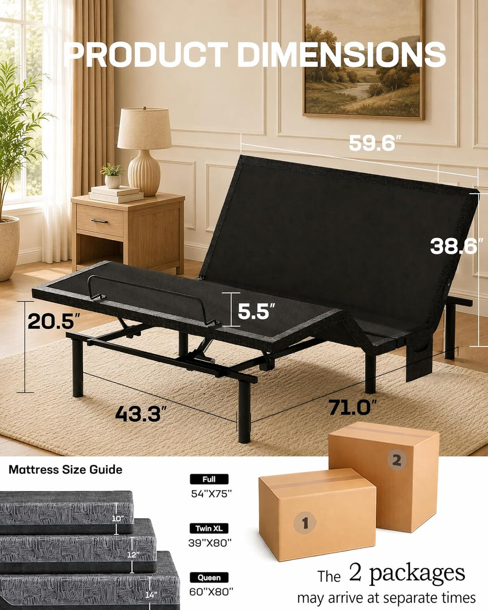 Marsail MS01-1 Full Adjustable Bed Frame with Massage + 10-inch Gel Memory Fo...