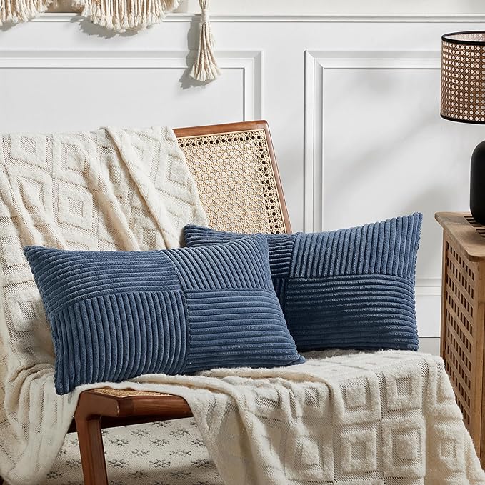 Fancy Homi 2 Packs Dusty Blue Lumbar Decorative Throw Pillow Covers 16x32 Inch by Fancy+Homi