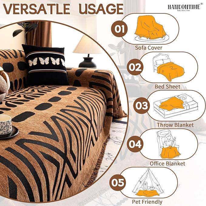 HANDONTIME Boho Couch Cover Geometric Striped Pet Covers - Image 7
