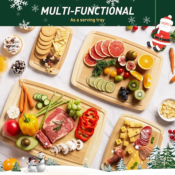 Bamboo Cutting Board Set Non Slip Feet Over Sink Men Husband Birthday Christmas - Image 6