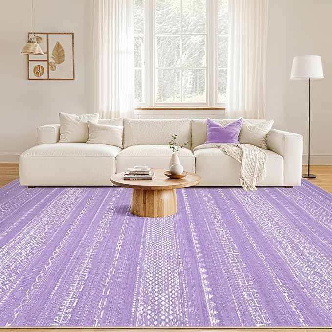 Nakagishi Purple Rug for Bedroom Girls: 5x7 Washable Boho Large Neutral Area - Image 3