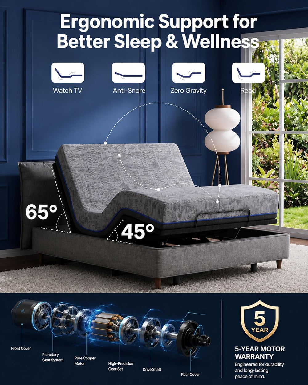 Marsail Adjustable Bed Frame Queen,Electric Bed with Massage and Remote