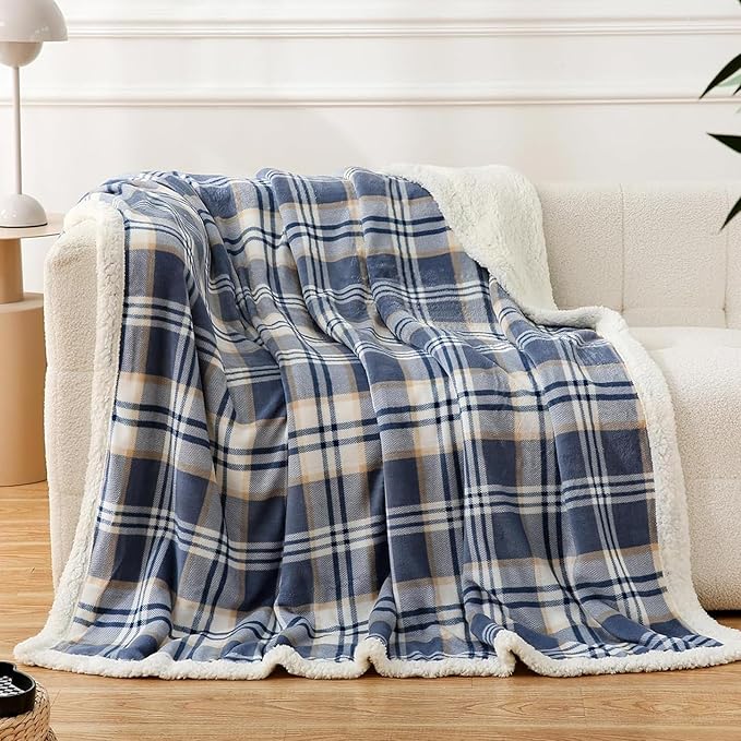PU MEI Sherpa Blanket Queen Plaid Thick Bed Blanket, 80”*90” Super Soft Flannel by HOME