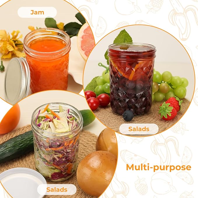 Eathtek 16oz Wide Mouth Glass Mason Jars 12 Pack, 480 ml Glass Canning Jars - Image 5