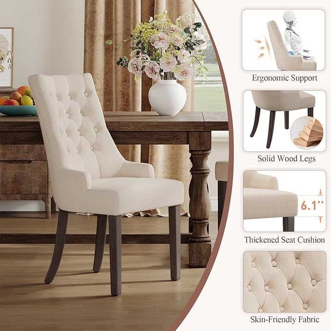 COLAMY Fabric Side Dining Chairs Set of 4, Wingback Upholstered Dining Room C...