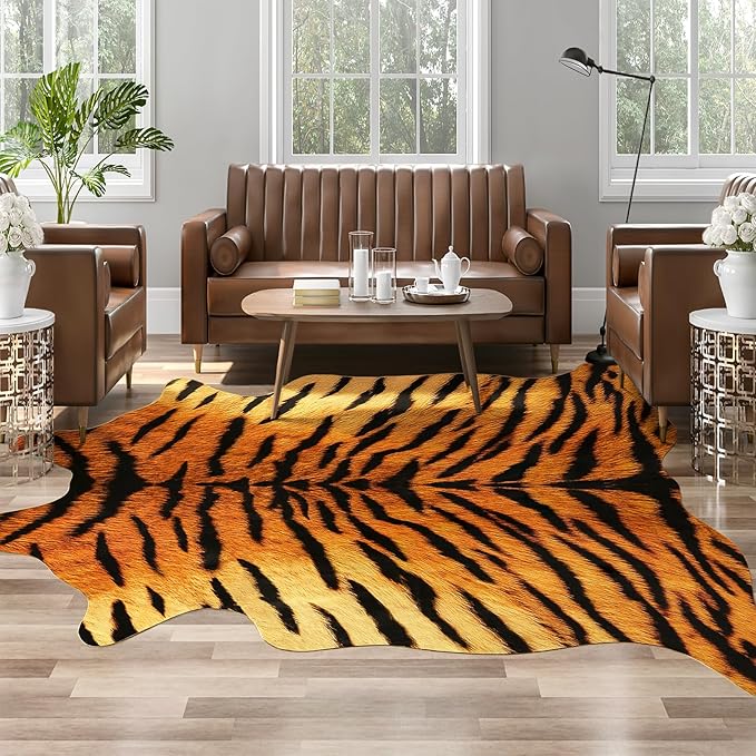 AROGAN Premium Tiger Print Rug 6.2x7 Feet, Machine Washable Faux Fur Rug - Image 9