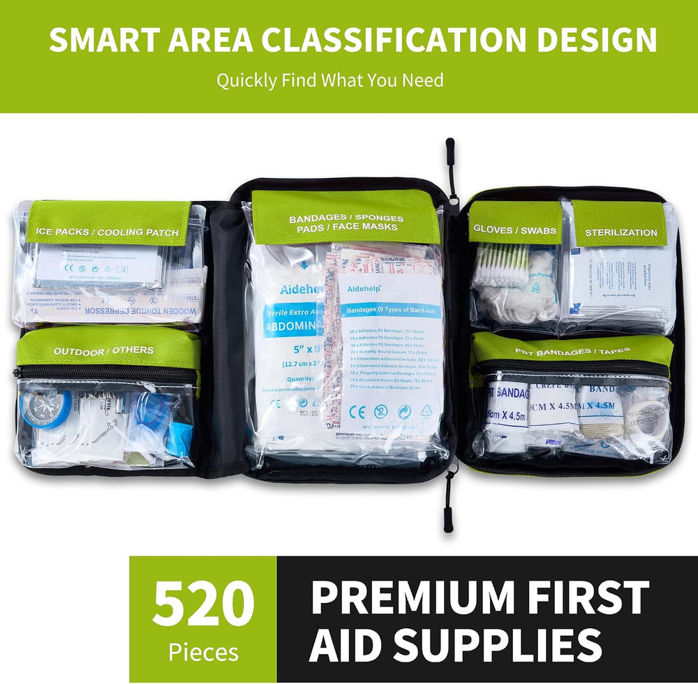 520 Pieces Premium First Aid Kit - Large Emergency Medical Kit for Survival, ...