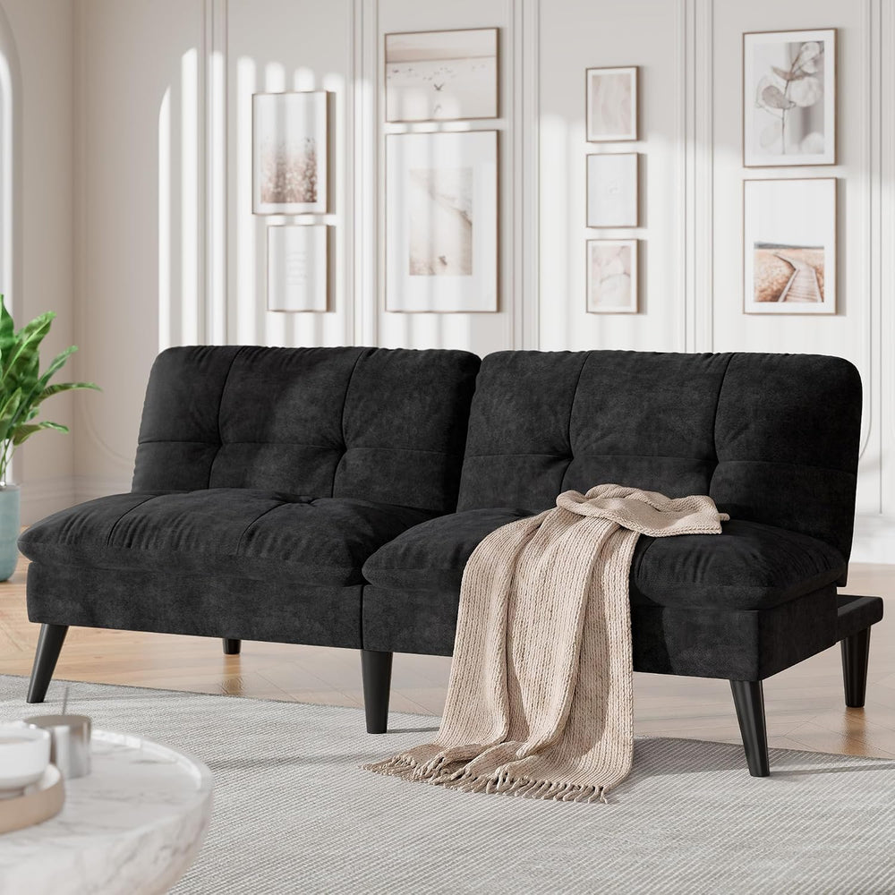 Shintenchi Futon Sofa Bed, Foldable Small Velvet Couch Bed with Adjustable Re...