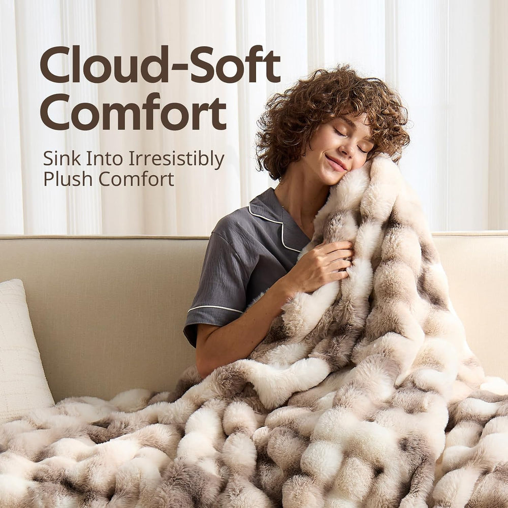 Fluffy Faux Fur Bubble Throw Blanket, 50'' x 60'', Tie-Dye Brown