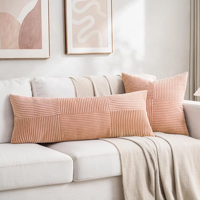 Fancy Homi 2 Packs Peach Decorative Throw Pillow Covers 20x20 Inch - Image 6