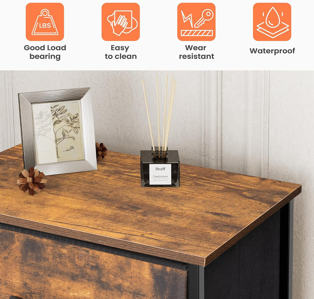 Tall Dresser Vertical Fabric Storage Tower, 5 Drawers (Rustic Brown)