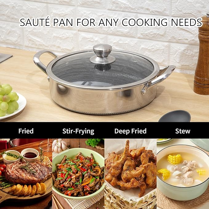 Toutrop Hybrid Stainless Steel Cookware Set-6QT Sauté Pan - Image 2