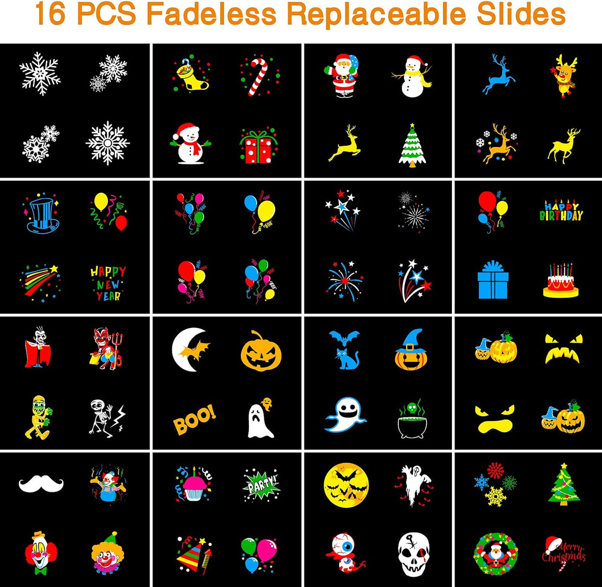 Halloween Projector Lights Outdoor, Year Round 10 Festival Theme 16 Slides Holiday Projector Light, Waterproof Halloween Decorations Led Projector with Remote Control,Timer