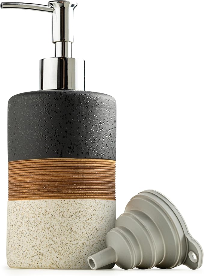 Dish Soap Dispenser Set with Silicone Funnel, Hand Soap, Body Wash, Ceramic by Cormomu
