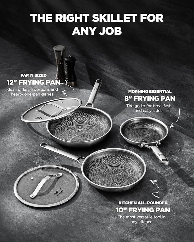 Nonstick Frying Pan Set with 2 Lid, Non-Toxic Tri-Ply Hybrid Ceramic Skillet 3 - Image 3