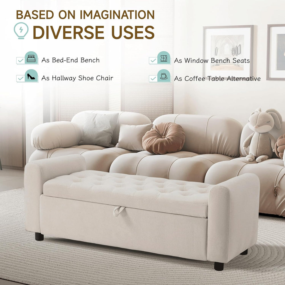 Ottoman with Storage, Tufted Storage Bench for Bedroom, 48" Fabrics End ...