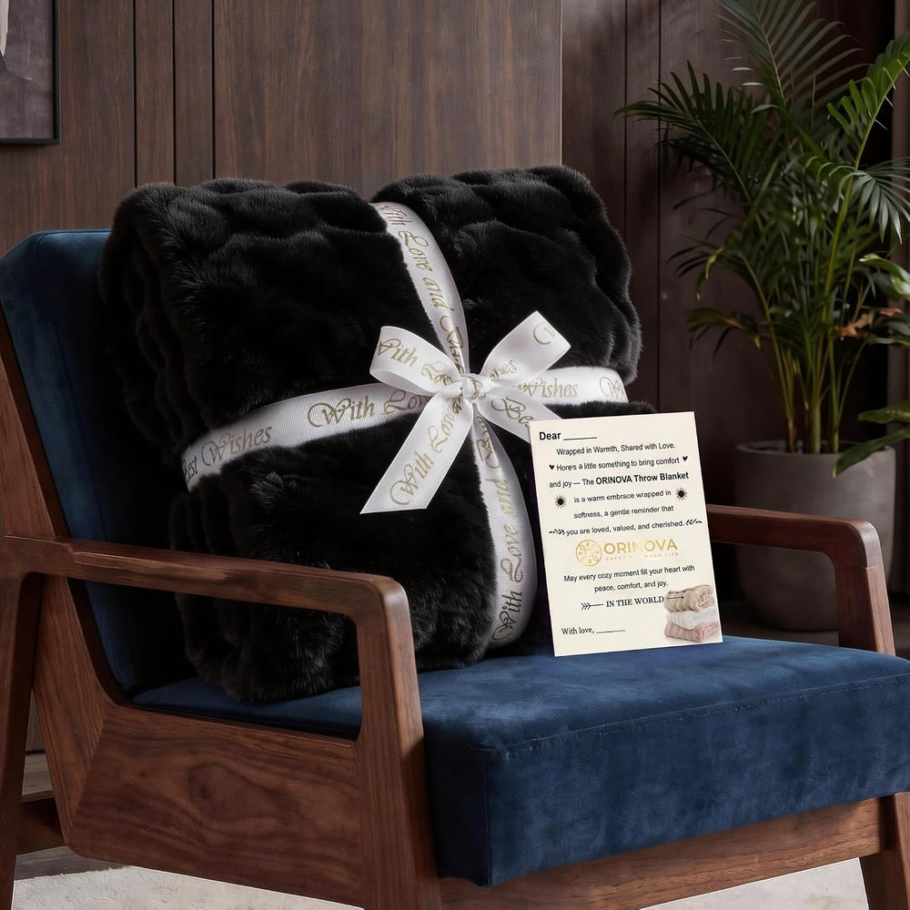 Black Fluffy Thick Fur Throw Blanket 50x60 for Bed Couch Office Chair Bunny S...