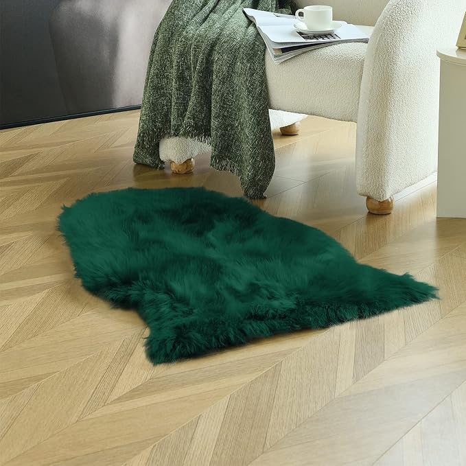 duduta Emerald Green Faux Sheepskin Throw Rug 2x3 ft, Fluffy Shag Small Bedside - Image 5