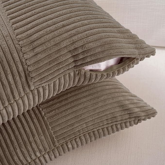 Fancy Homi Set of 2, Light Brown Patchwork Corduroy Decorative Soft Striped - Image 4