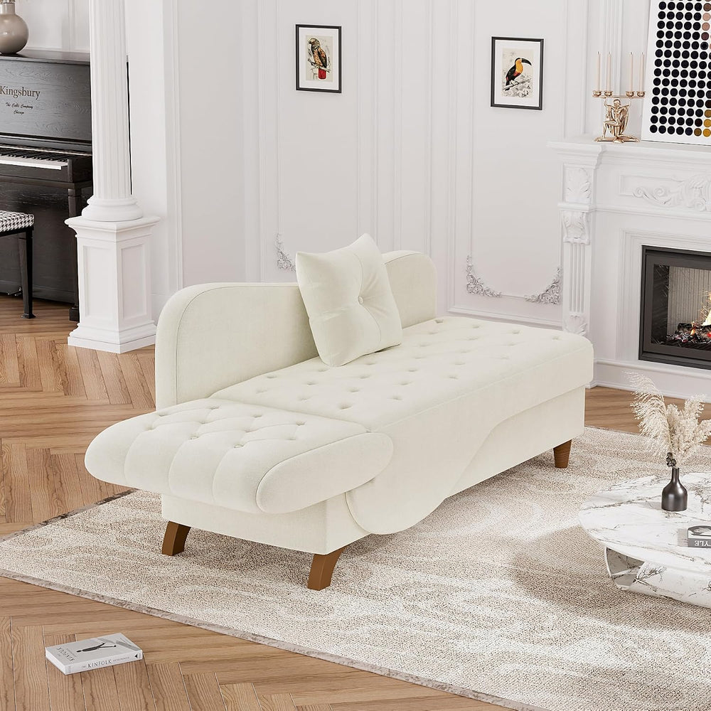 Chaise Lounge Chair Indoor with Storage,Adjustable Backrest,Beige White