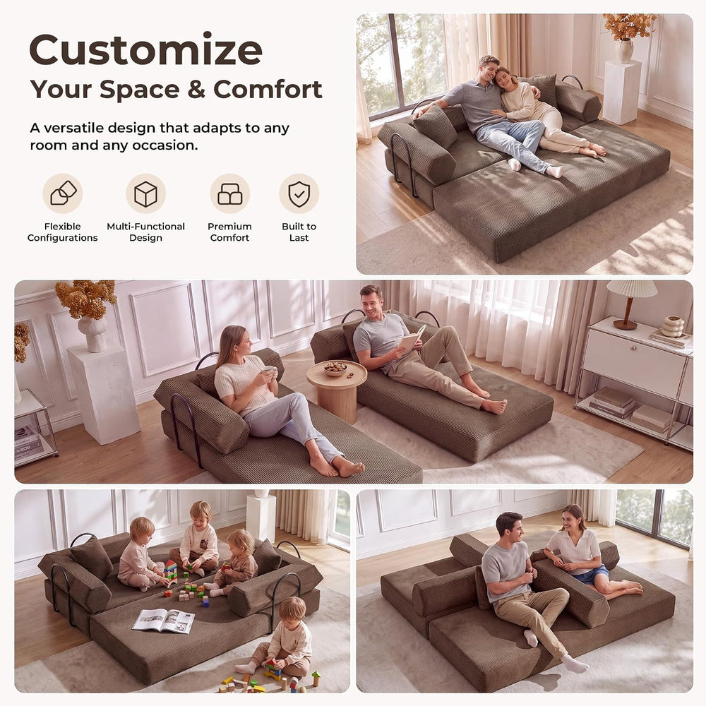 79" Convertible Futon Sofa Bed, Boneless Couch for Living Room | Brown