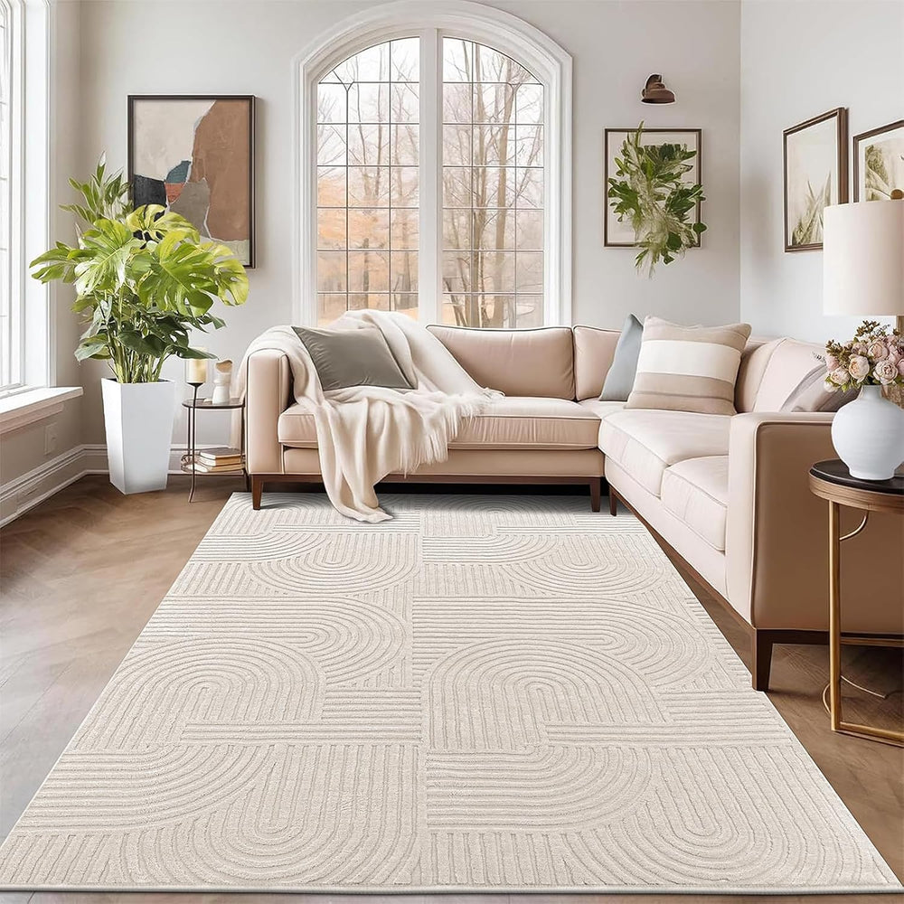 Pauwer 6x9 Area Rugs for Living Room, Modern Non Slip Washable Rug, Beige