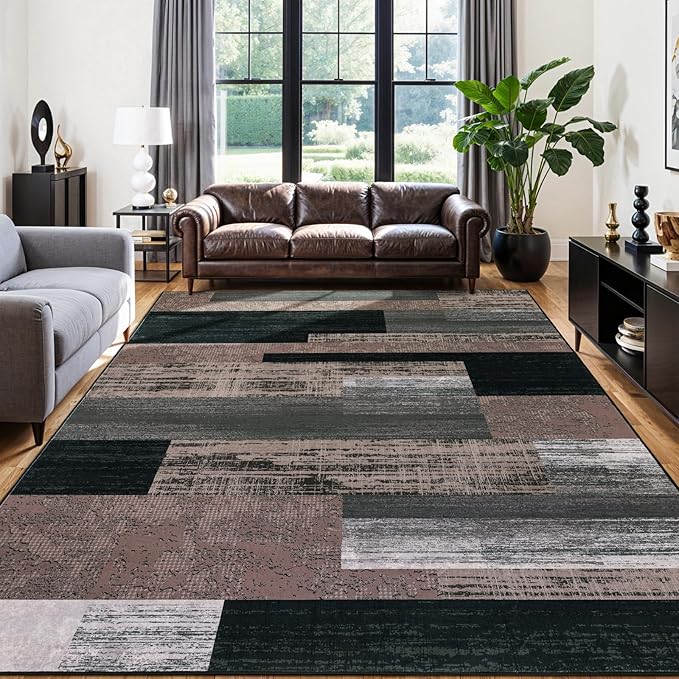 10x12 Washable Area Rugs for Living Room and Bedroom, Vintage Checkered Pattern - Image 4