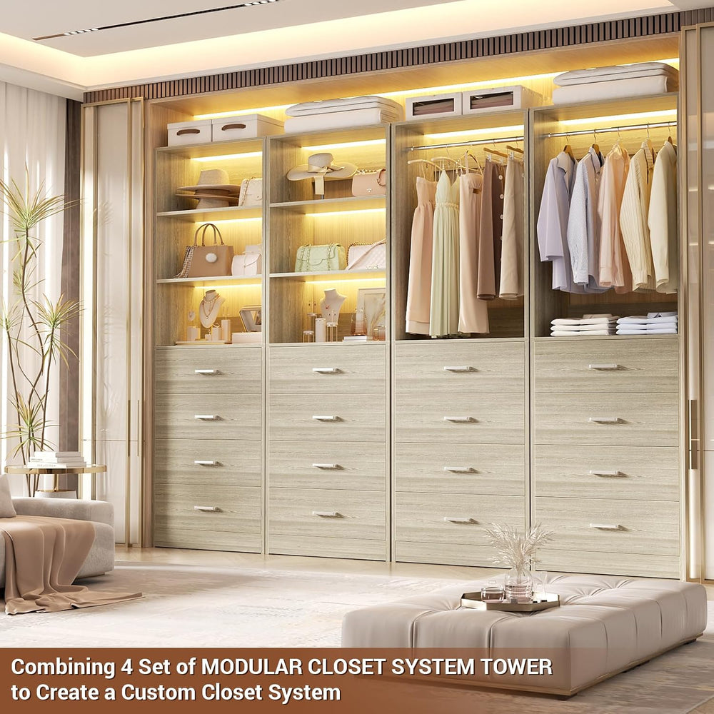 Aheaplus Closet Drawers Organizer System, 3.54FT Wood Closet System with 4 Dr...