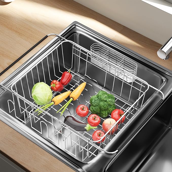 Fanbsy Dish Drying Rack in Sink, Extendable Stainless Steel Dish Drainers