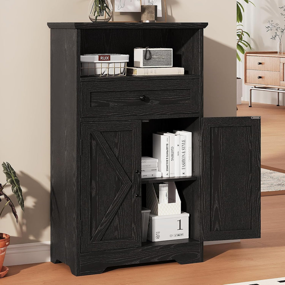 Floor Cabinet, Farmhouse Storage Cabinet with Barn Doors and Drawer, 11.81&qu...