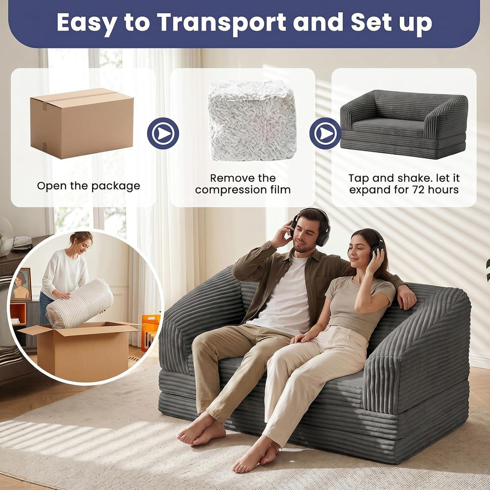 Convertible Sofa Bed, 3-in-1 Foldable Loveseat Couch with Armrest, Corduroy F...