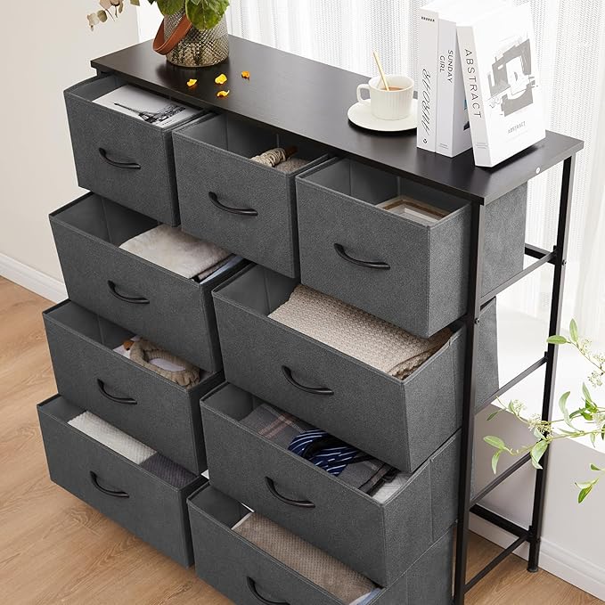 Sweetcrispy 9 Drawer Fabric Dresser Tall Chest Storage Organizer Tower