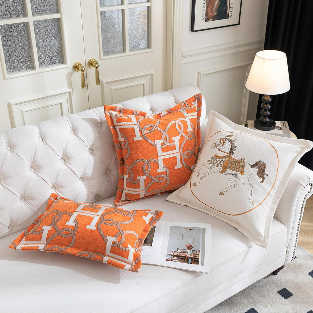 1 Piece Modern Letter H Throw Pillow Cover 20x20 Inch, Orange