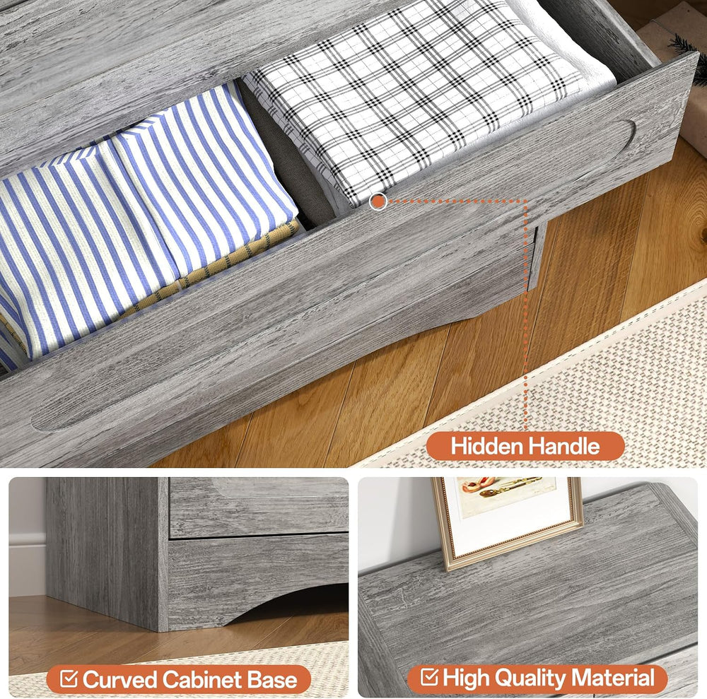 6 Drawer Grey Dresser, 44" Tall Chest of Drawers for Bedroom