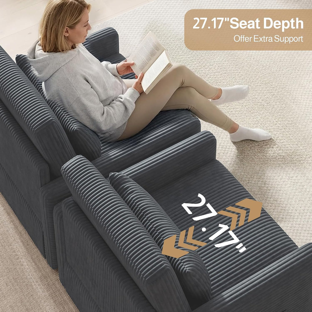 Ahomly 3 in 1 Pull Out Sleeper Chair, 75.2” Corduroy Single Sofa, Dark Gray