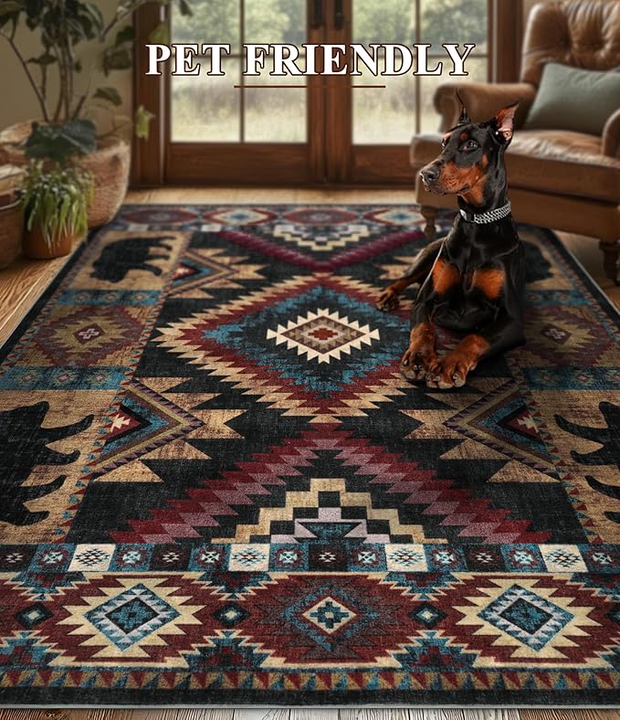 Hallway Runner Rug 2x6 Indoor Door Mat -Western Rug Bear Rustic Cabin Non-Slip - Image 7