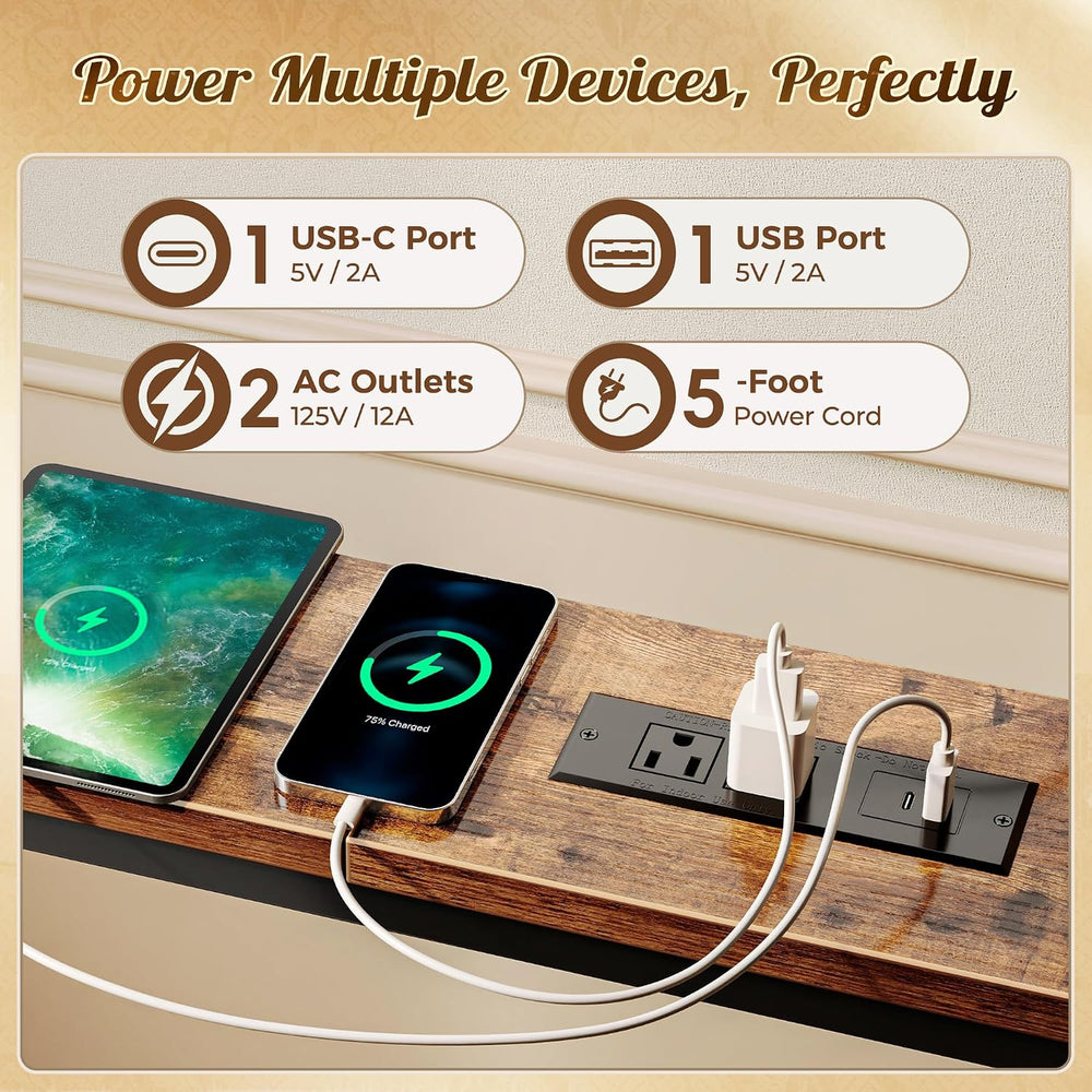 Huuger 141.7 Inch Sofa Table with Power Outlets, Skinny Behind Couch Table | ...