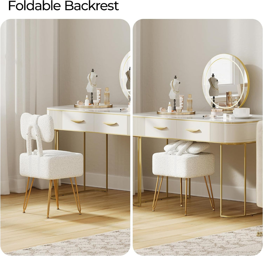 Small Vanity Chair with Storage, Vanity Stool with Folding Back, Chair for Va...