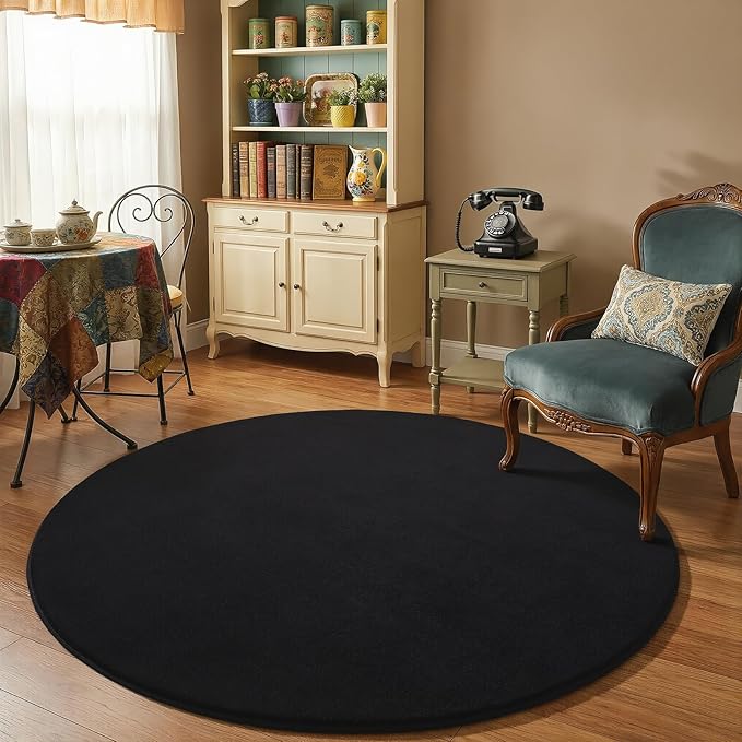Amearea Black Round Area Rugs 4ft Washable Circle Rugs - Image 6
