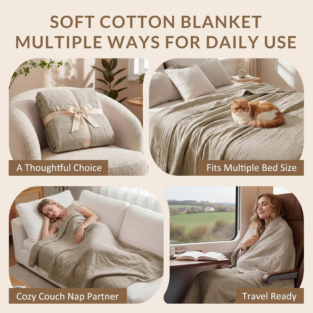 Exclusivo Mezcla 4-Layer 100% Cotton Muslin King Size Blanket, Khaki