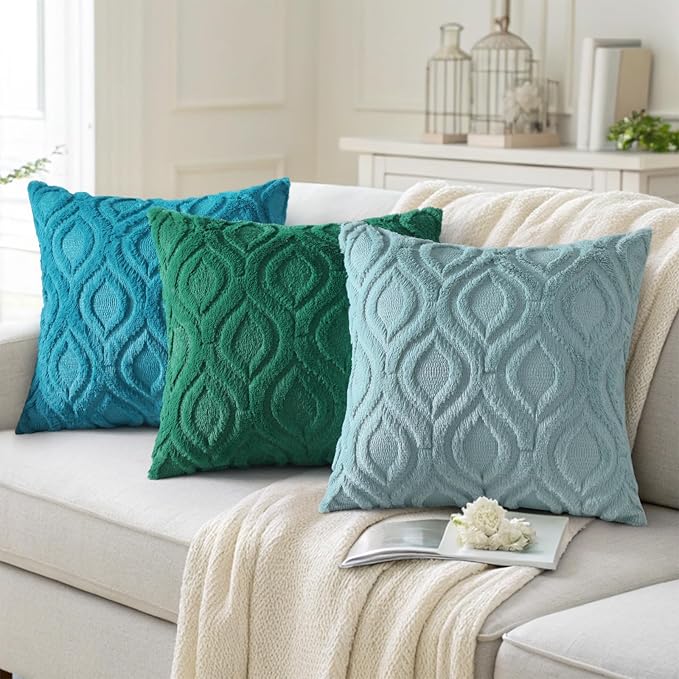 decorUhome Throw Pillow Covers 16x16 Inch Set of 2, Soft Plush Faux Wool Green - Image 4