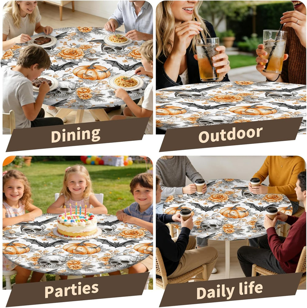 Halloween Tablecloth Round Fitted Table Cloth for 54"-58" Tables